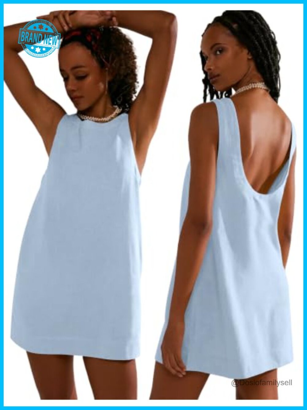 Womens Linen Mini Dress Sleeveless Low Back Beach Vacation Shift